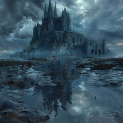 Fototapeta premium Storm's Majesty: The Imposing Black Fortress