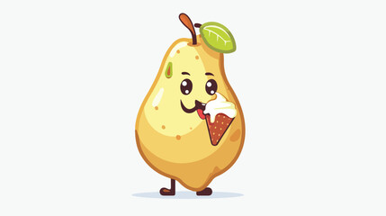 Cute Happy Pear Eating Ice Cream Cartoon Vector