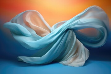 Abstract blue fabric flowing on colorful backdrop