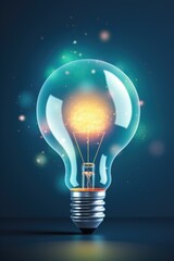 A light bulb is lit up and surrounded by a blurry background