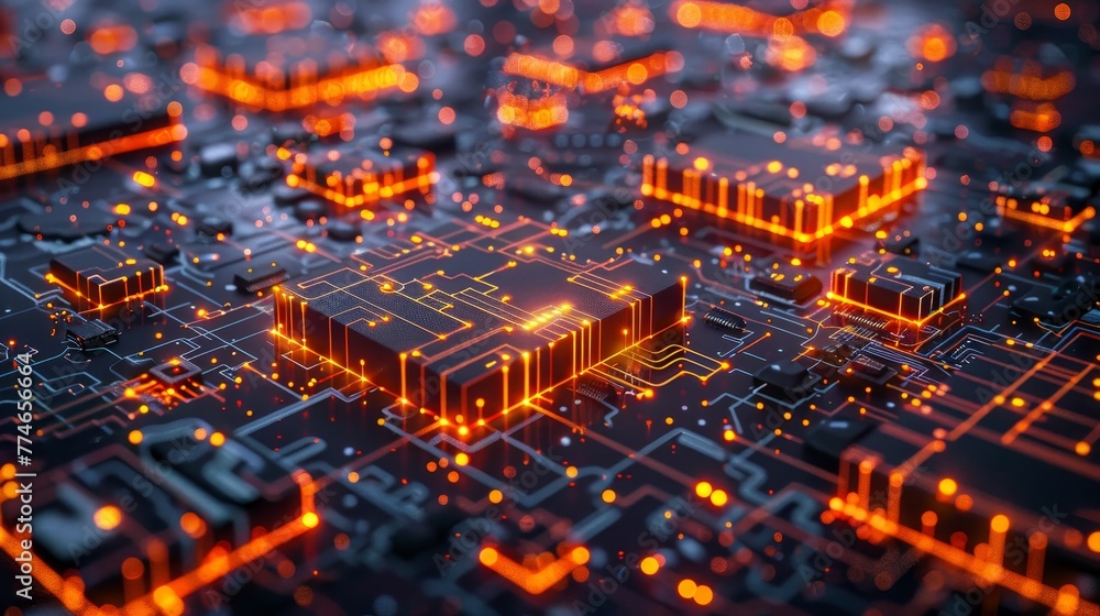 Poster a 3d illustration of a complex network managed by digital algorithms