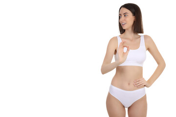 Fototapeta premium PNG slim girl in underwear isolated on white background.
