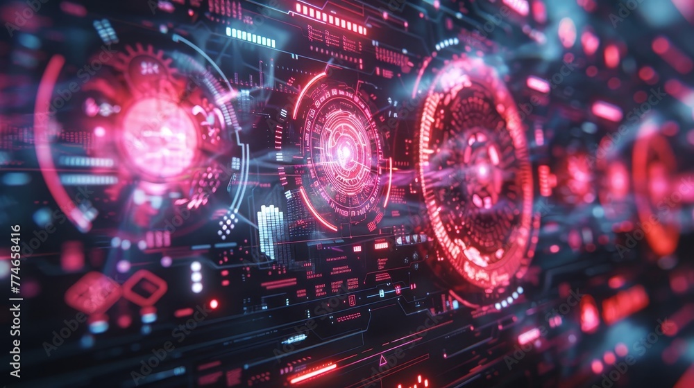 Poster a holographic screen displaying intricate patterns and designs