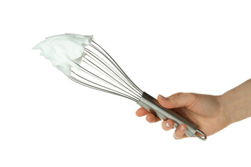 PNG, Whisk with cream in hand, isolated on white background