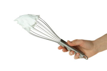 PNG, Whisk with cream in hand, isolated on white background