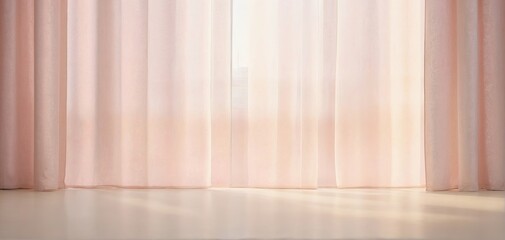 Minimalist empty room with backlit window and translucent curtains, interior decor, serene atmosphere, website header. Generative AI