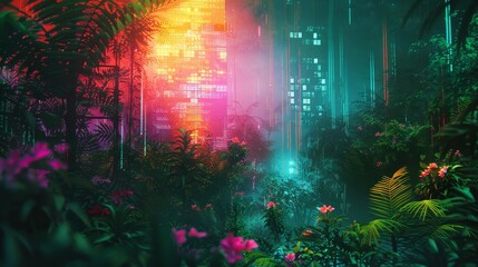 A screen alive with the vibrant colors of a digital jungle - obrazy, fototapety, plakaty