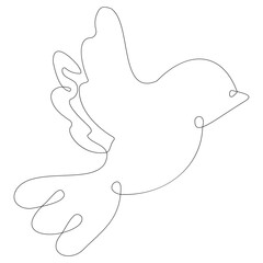 One line bird flies design silhouette. Hand drawn minimalism style isolated on white background. Vector illustration