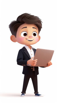 A man in a suit holding a laptop