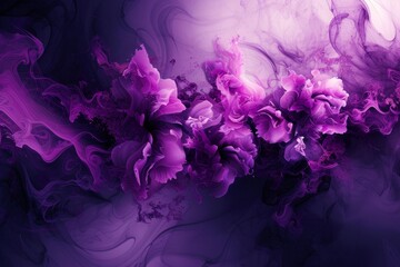   Purple flowers in abundance against a backdrop of purple and black, resembling a painting's rich palette - obrazy, fototapety, plakaty