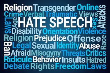 Hate Speech Word Cloud on Blue Background - 774661063