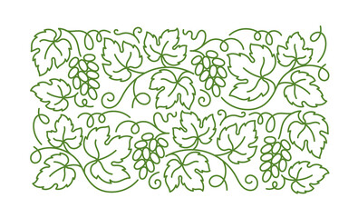 Vine floral ornament. Thick line pattern. Grape branches and leaves. Editable Stroke. Vector line open paths illustration. - 774661248