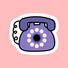 Vector cartoon retro purple rotary telephone