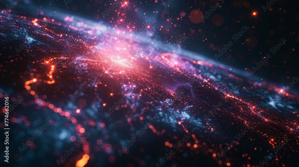 Poster an abstract software universe with galaxies of information