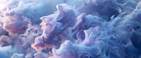 Azure blue wisps weaving intricate tales amidst a surreal dreamscape of soft lilac.