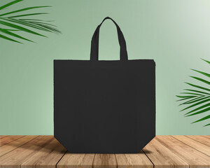Blank black Non Woven Fabric eco Bags mockup isolated on white background. 3d rendering. eco friendly and zero waste concept.  Non Woven Bag Mockup Black 