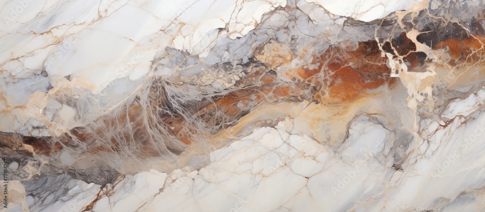 Poster this image features a unique piece of marble showcasing intricate brown and white patterns on its su
