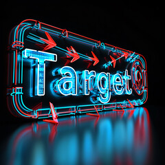A 3D representation of the word "Target" with arrows hitting various financial instruments