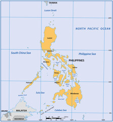 Simple overview map of the Asian island state of the Philippines