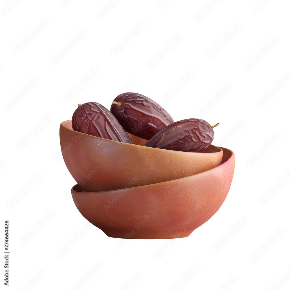 Poster three bowls filled with dates on a transparent background