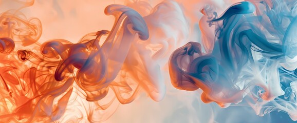 Apricot smoke dancing over an abstract backdrop of sapphire blue and soft peach.