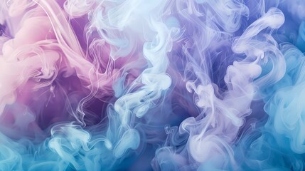 Aqua smoke swirling in a symphony of colors against a backdrop of soft lavender and powder blue.