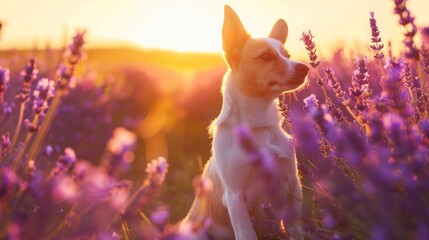 Golden Sunset Hues Over a Yorkshire in Lavender Fields - Generative AI