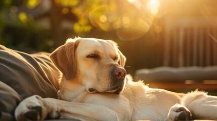 Serene Golden Retriever Basking in Sunlit Bliss on Summer Day - Generative AI