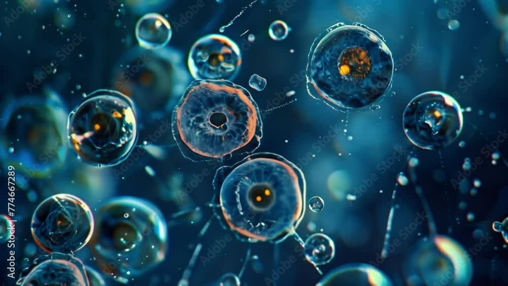 Poster in this microscopic image hundreds of tiny animal cells can be seen moving through a liquid medium. 