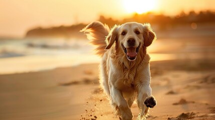 Golden Bliss: Serene Sunset with a Loyal Retriever Embracing Nature's Calm - Generative AI