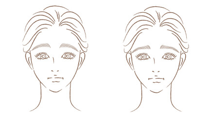 Obraz premium 困った女性の顔アップのイラストセット きれいめ手描き 線画のみ