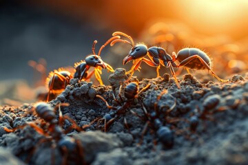 Ants in Their Natural Habitat at Sunset. Generative ai