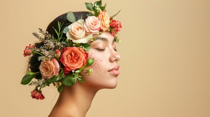 Elegant Beauty Portrait with Floral Crown. Generative ai