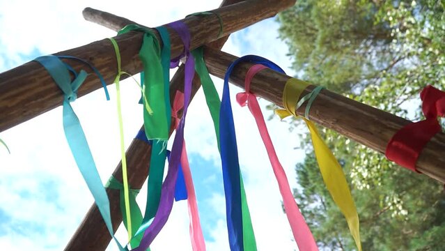 colored ribbons flutter in the wind