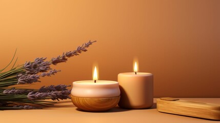 Obraz na płótnie Canvas Soothing Aromatherapy with Candles and Lavender. Generative ai
