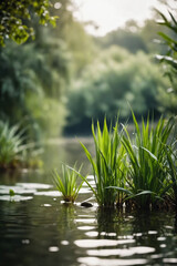 Fototapeta premium Blurred image of natural background from water and plants