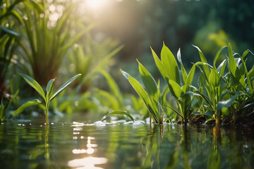 Blurred image of natural background from water and plants - Powered by Adobe