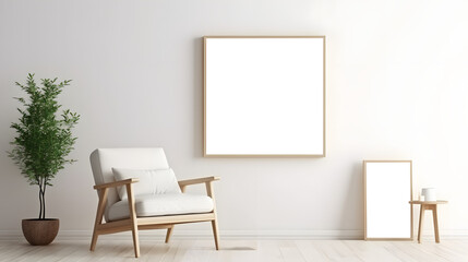 white and transparent Frame mockup, ISO A paper size. Living room poster mockup. Interior mockup with house white on white background. Modern interior design. 3D render