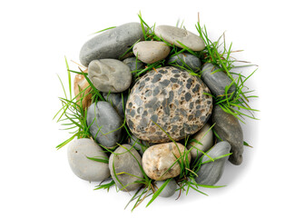 Top-View Assorted Stones with Green Grass