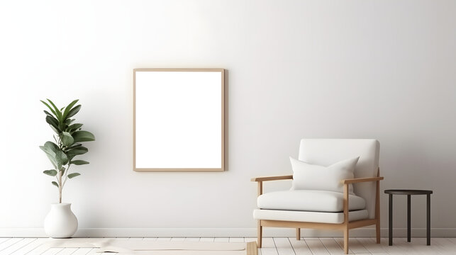 white and transparent Frame mockup, ISO A paper size. Living room poster mockup. Interior mockup with house white on white background. Modern interior design. 3D render