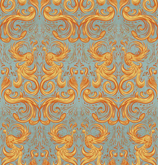 Vector vintage pattern with decorative birds. Ornamental luxury texture with phoenixes for fabrics, wallpaper and curtains. Swirl surface design - 774669264
