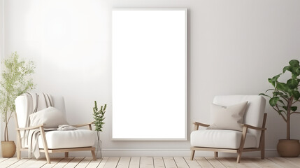 white and transparent Frame mockup, ISO A paper size. Living room poster mockup. Interior mockup with house white on white background. Modern interior design. 3D render
