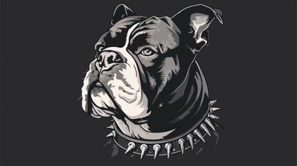 Bulldog head in spiked collar. Vector illustration - obrazy, fototapety, plakaty