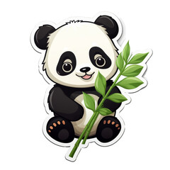 Charming vector sticker of a panda holding bamboo, set against on a transparent background