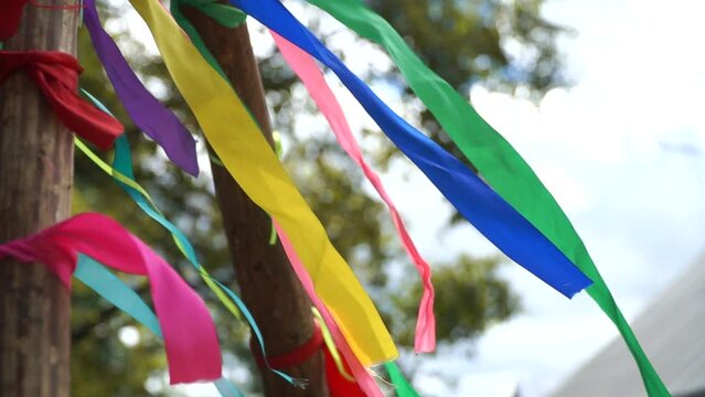 colored ribbons flutter in the wind