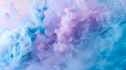 Aqua smoke swirling in a symphony of colors against a backdrop of soft lavender and powder blue.