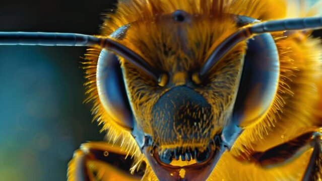 A closeup look at a bees labrum the uppermost part of the mouthparts which forms the roof of the mouth. Its smooth curved surface . AI generation.