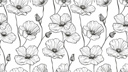 Monochrome Artistic Floral Sketch Pattern