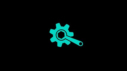 Gear and Wrench vector pictogram. Style is flat graphic symbol, black color, light gray background.