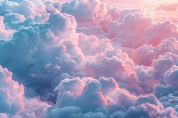 Cloudscape texture, fluffy and ethereal, pastel pinks and blues at sunset - obrazy, fototapety, plakaty